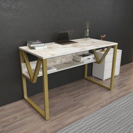 Hanah Home Lona Escritorio de Estudio Blanco y Dorado